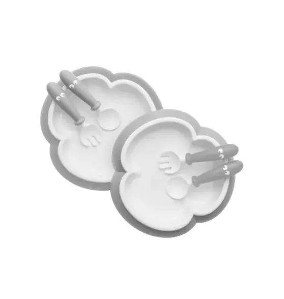 Baby Plate, Spoon and Fork, 2 Sets, Gray