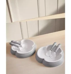 Baby Plate, Spoon and Fork, 2 Sets, Gray