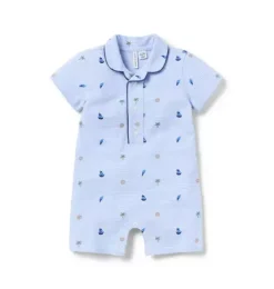 Baby Striped Nautical Icon Pique Romper