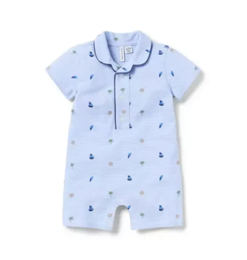 Baby Striped Nautical Icon Pique Romper