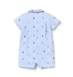 Baby Striped Nautical Icon Pique Romper