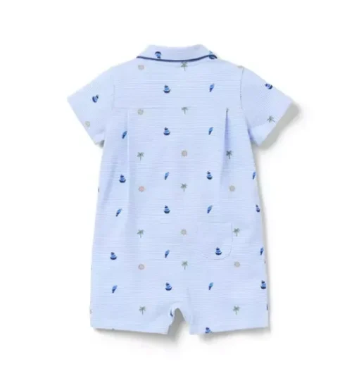 Baby Striped Nautical Icon Pique Romper