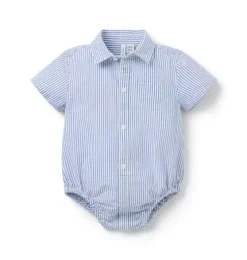 Baby Striped Seersucker Collared Bodysuit