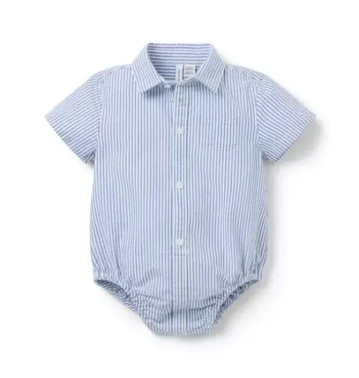 Baby Striped Seersucker Collared Bodysuit