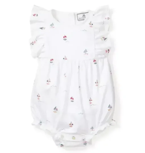 Baby's Twill Ruffled Romper in Bateau