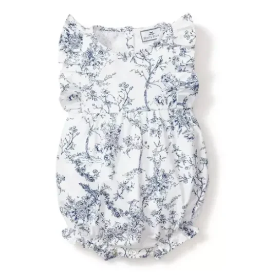 Baby's Twill Ruffled Romper in Blue Timeless Toile