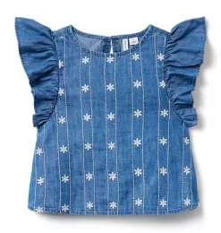 Chambray Embroidered Floral Top