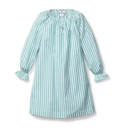 Children's Delphine Nightgown in Emerald Ticking