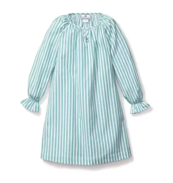 Children's Delphine Nightgown in Emerald Ticking