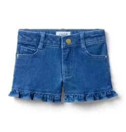 Denim Ruffle Hem Short In Medium Wash