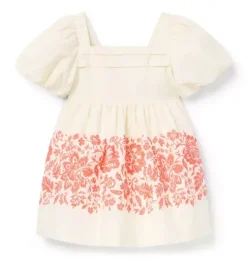 Floral Border Puff Sleeve Dress