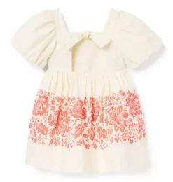 Floral Border Puff Sleeve Dress