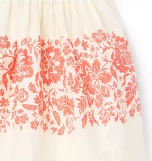 Floral Border Puff Sleeve Dress