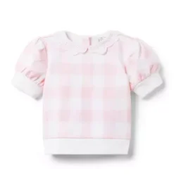 Gingham Eyelet Collared Sweatshirt