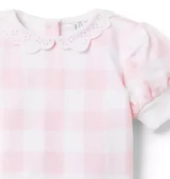 Gingham Eyelet Collared Sweatshirt