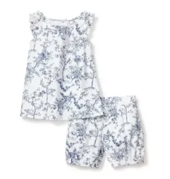Girl's Twill Amelie Short Set in Blue Timeless Toile