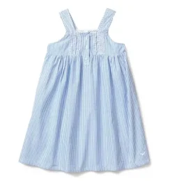 Girl's Twill Charlotte Nightgown in French Blue Seersucker