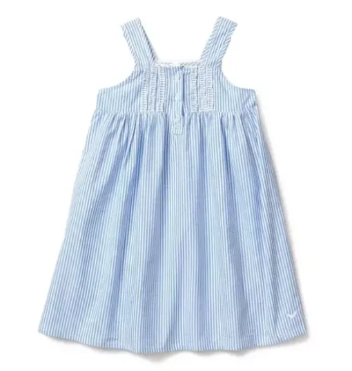 Girl's Twill Charlotte Nightgown in French Blue Seersucker
