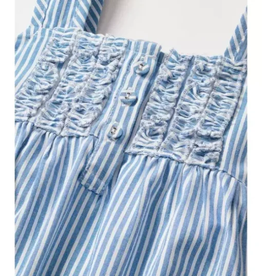 Girl's Twill Charlotte Nightgown in French Blue Seersucker