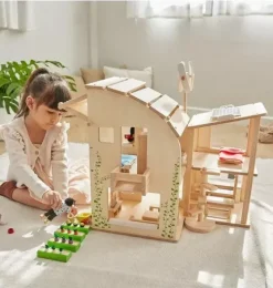 Green Dollhouse With Furniture