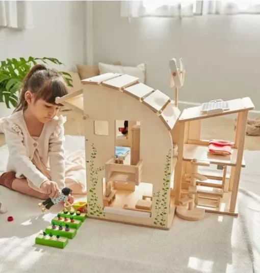 Green Dollhouse With Furniture