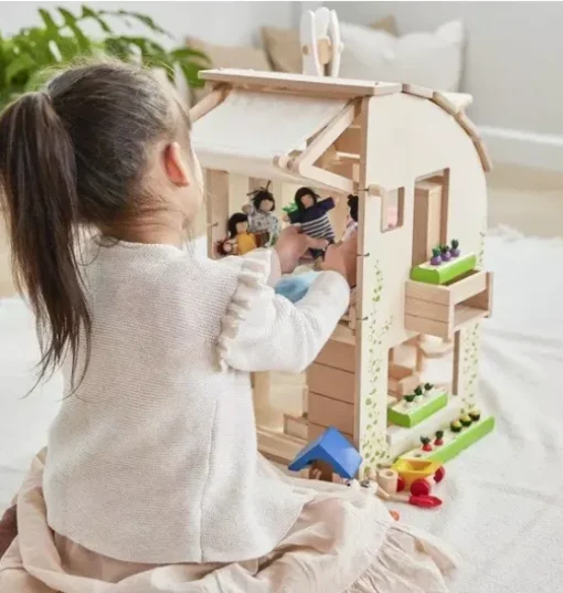 Green Dollhouse With Furniture