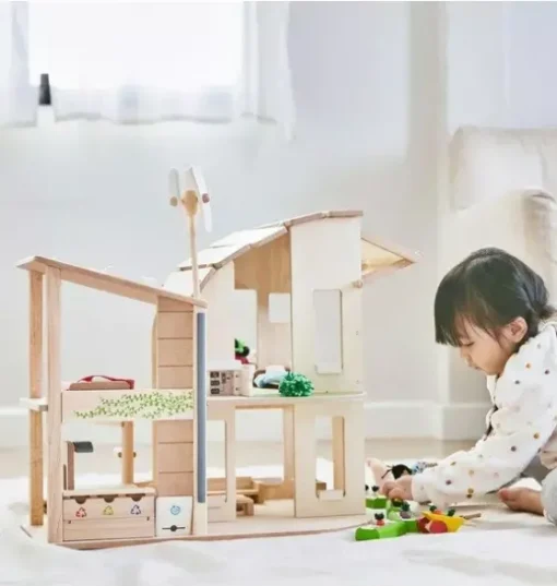 Green Dollhouse With Furniture