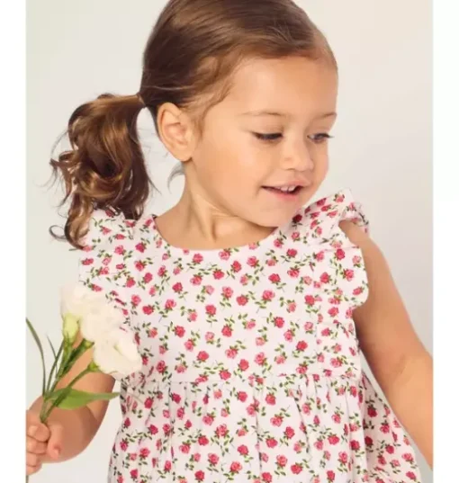 Infants Ruffled Romper in Petite Petals