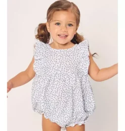 Infants Ruffled Romper in Bluehearts