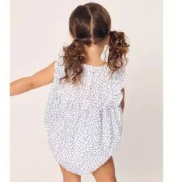 Infants Ruffled Romper in Bluehearts