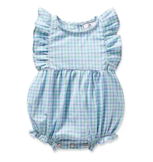 Infants Twill Ruffled Romper in Spring Gingham