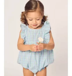 Infants Twill Ruffled Romper in Spring Gingham