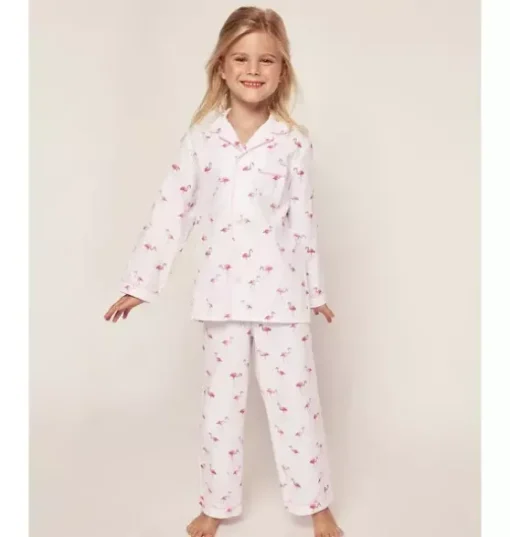 Kid's Twill Pajama Set in Flamingos