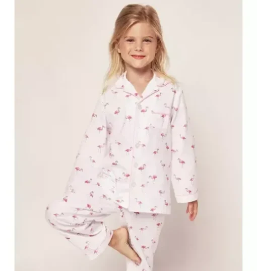 Kid's Twill Pajama Set in Flamingos