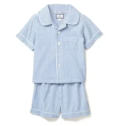 Kid's Twill Pajama Short Set in French Blue Seersucker