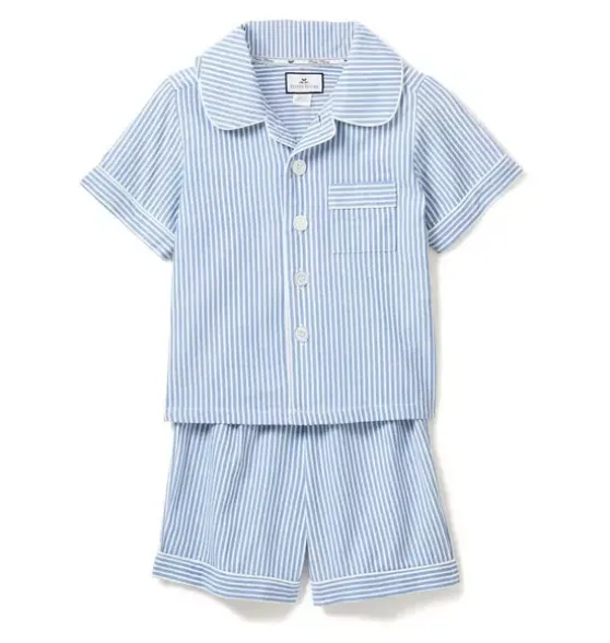 Kid's Twill Pajama Short Set in French Blue Seersucker