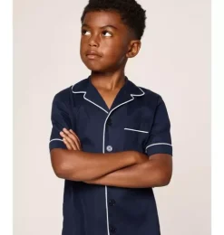 Kid's Twill Short Sleeve Short Pajama Set in Navy