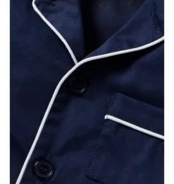 Kid's Twill Short Sleeve Short Pajama Set in Navy