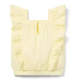 Lace Trim Flutter Sleeve Top