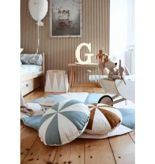 “Blue Circus” Round Patchwork Pillow