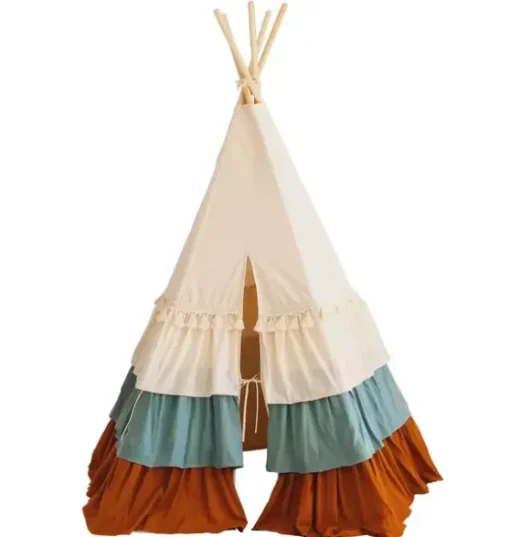 “Circus” Teepee Tent with Frills and "Caramel Candy" Mat Set