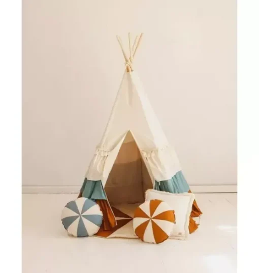 “Circus” Teepee Tent with Frills and "Caramel Candy" Mat Set