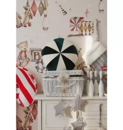 &ldquo;Green Circus&rdquo; Round Patchwork Pillow