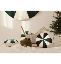 &ldquo;Green Circus&rdquo; Round Patchwork Pillow