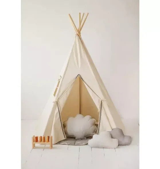 “Grey Pompoms” Teepee Tent with Pompoms