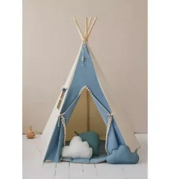 “Jeans” Teepee with Pompoms and Round Mat Set