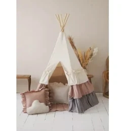 “Powder Frills” Teepee Tent with Frills and "Powder Pink" Shell Mat Set