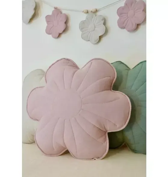 Linen "Powder Rose" Flower Pillow