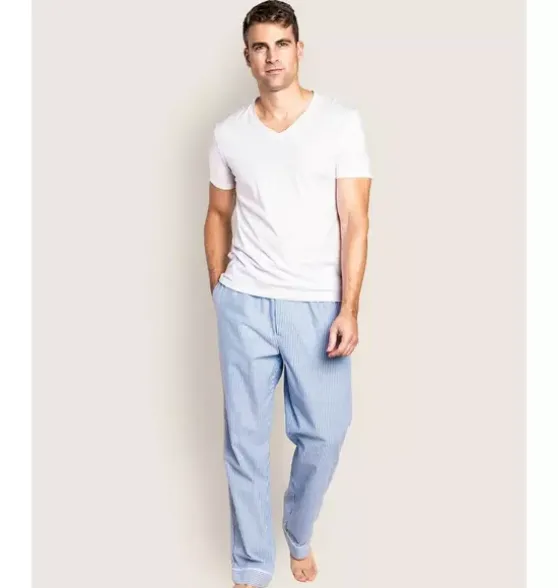 Men's Twill Pajama Pants in French Blue Seersucker