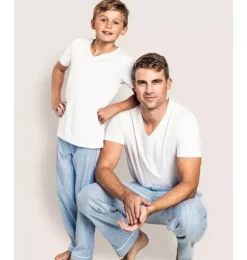 Men's Twill Pajama Pants in French Blue Seersucker